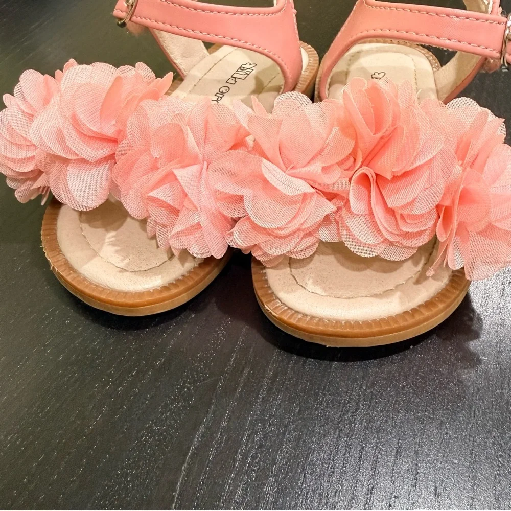 Girls Pink Floral Strap Sandals